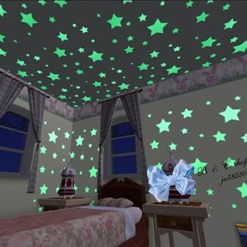 100pcs Home Dark Glow Stars Wall Stickers Decal For Kids Baby