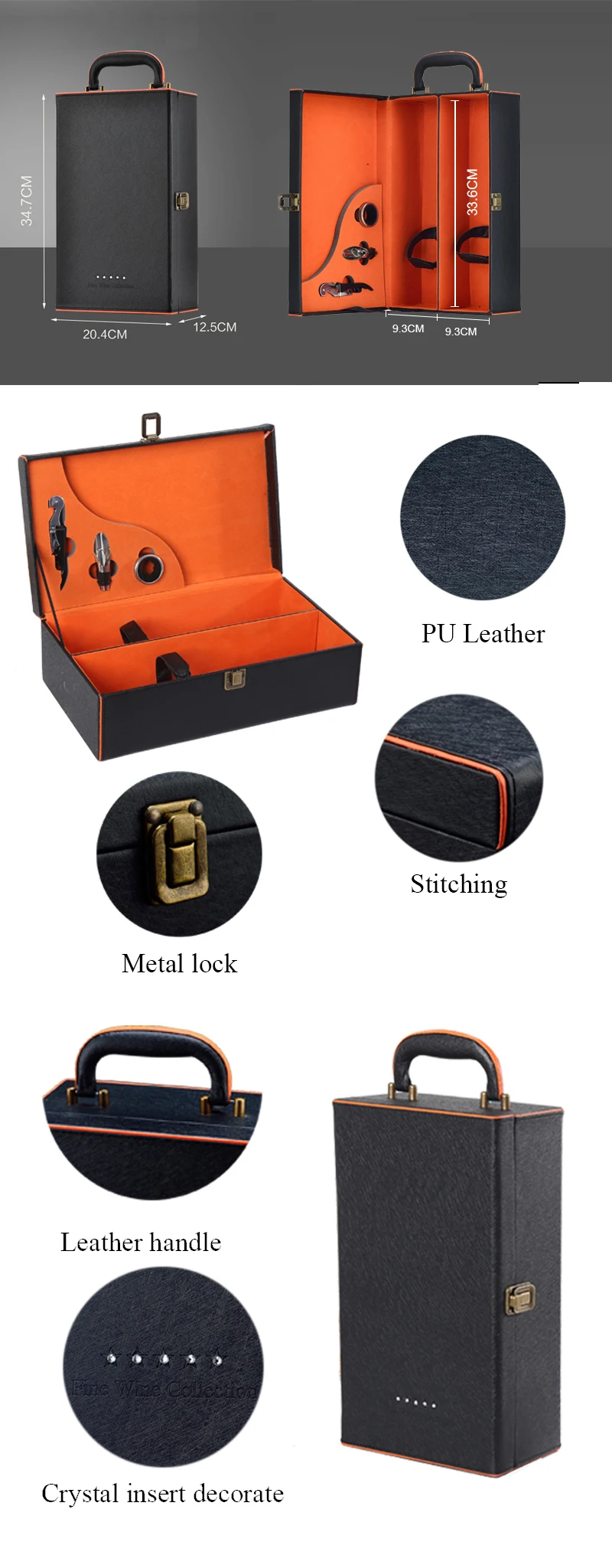 wholesale pu leather wine gift box 2 bottle wine