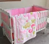 wholesale 7pcs 100% cotton flamingo print baby embroidery elephant crib bedding set from chinese factory
