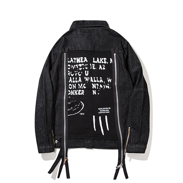 High Quality 100 Cotton Unisex Black Letters Printing Patch Zipper Accent Oversized Harajuku Mens Denim Jacket
High Quality 100 Cotton Unisex Black Letters Printing Patch Zipper Accent Oversized Harajuku Mens Denim Jacket