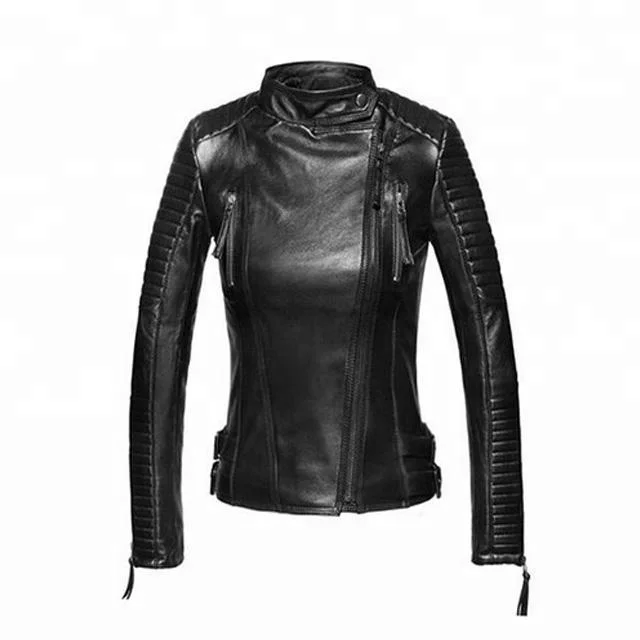 Custom Women Jacket Motorcycle Quilted Motorcycle Leather Jacket Imported from China