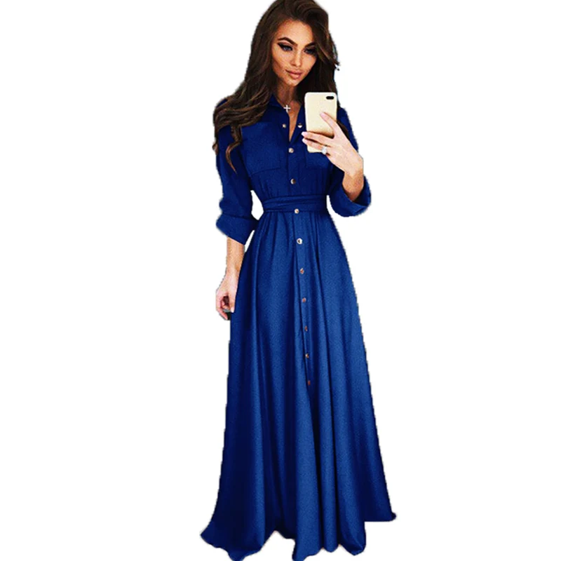 2019 Spring Autumn hot style slim long sleeve button belted casual dresses four colours plus size women dresses
2019 Spring Autumn hot style slim long sleeve button belted casual dresses four colours plus size women dresses