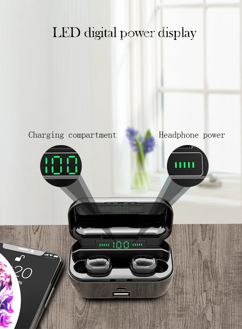 2019 waterproof earphone headphone earbuds tws 5.0 bluetooth earphone earbuds for all phone - ANKUX.COM