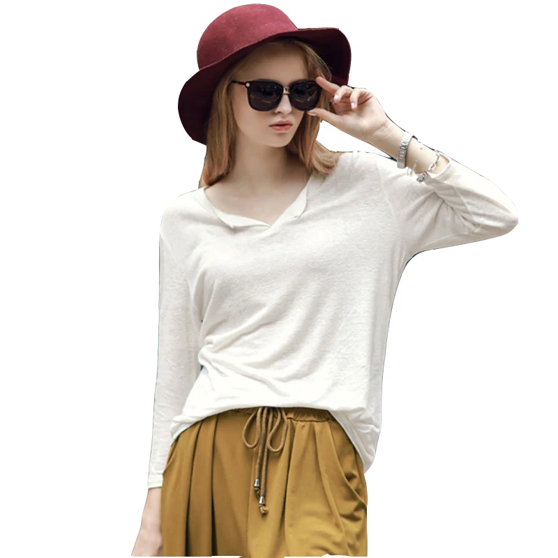Autumn white shirts womens casual white shirts womens loose solid V neck tops for womens fashion long sleeve vintage blouses
