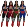 2018 New Design Factory wholesale zipper jumpsuit Printing Plaid Nightwear Sports Yoga Romper African Women