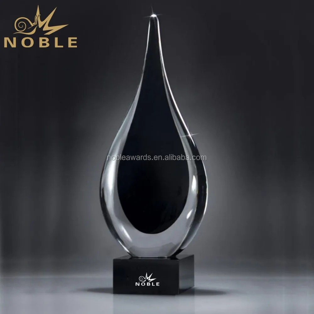 Creative Gifts Tear Drop Trophy Art Glass Award on Black Glass Base