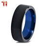 New European and American fashion popular tungsten steel blue log two-color ring grooved wood grain tungsten steel ring for men