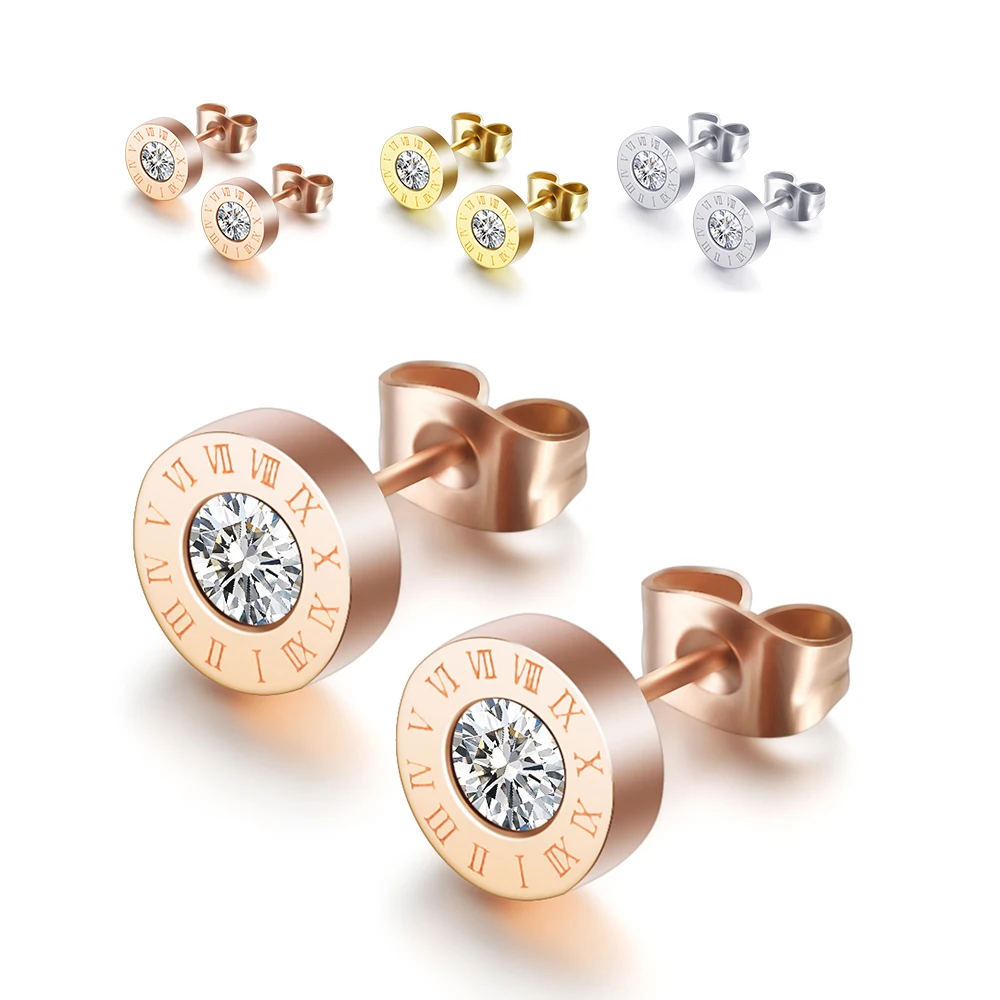 316 Stainless Steel Round Shine AAA CZ 8MM Diameter Roman Numeral Stud Earrings For Women High Quality Brand Jewelry
316 Stainless Steel Round Shine AAA CZ 8MM Diameter Roman Numeral Stud Earrings For Women High Quality Brand Jewelry