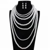 New arrival wedding multi-layer long necklace white pearl necklace and earring sets
