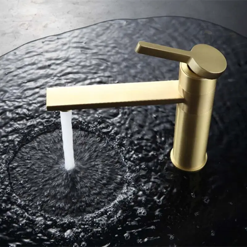 Brushed Gold Bathroom Wash Face Taps Basin Faucet