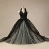 high quality black halter lace backless layered puffy dresses long prom dresses
