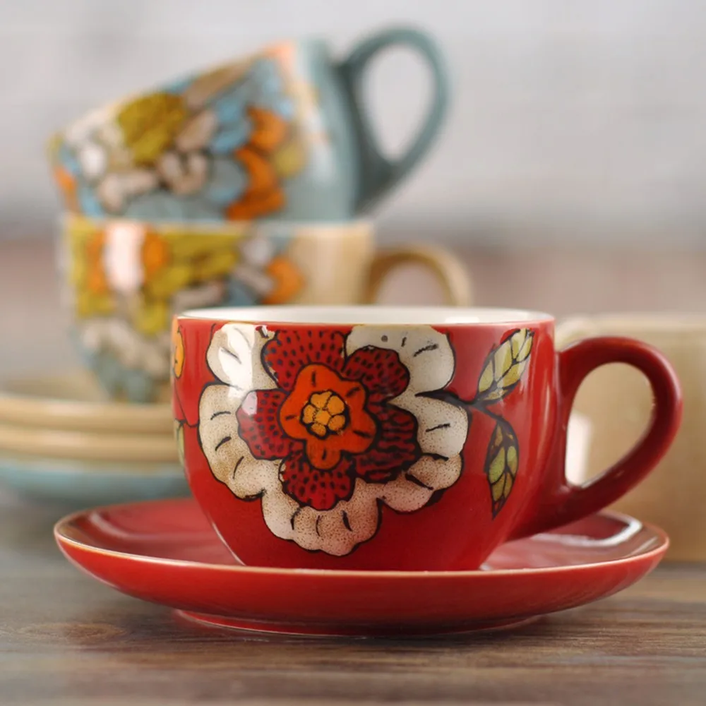 250ml reactive glaze ceramic coffee cups with saucer coffee mugs