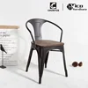 modern desgin dining restaurant metal iron arm chair with wooden seat