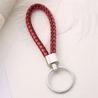 Simple Handmade Woven Ribbon Leather Pvc Lovers Keychain For Car