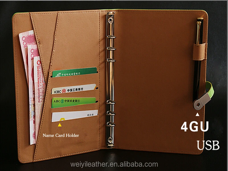 multifunctional planner meeting agenda leather notebook with usb