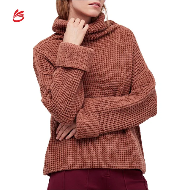 knit jumper soft slouchy pullover cowl neck waffle knit sweater