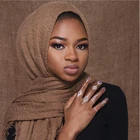 Comfortable Cotton Scarf Print Custom Logo Available Pleated Hijab Fashion Color Ladies Muslim Arab Stoles Veil Scarf