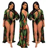 2019 hot 2 pc set (cover up+monokini) Bathing Suit Beachwear sunscreen swimsuit tropic print cover up Bikini set