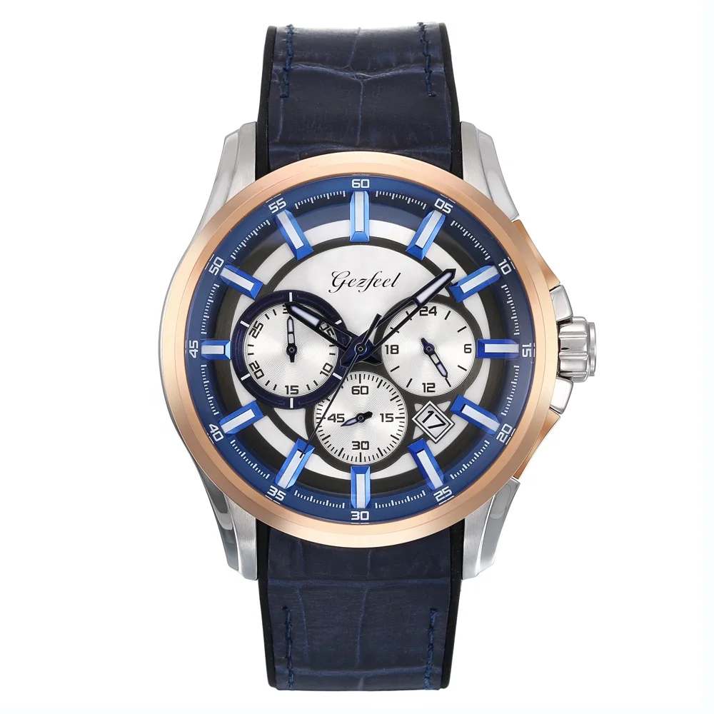 Fashion Real Index Multi-function Dial Leather Strap stainless steel case wristwatch, Silver color or plating
Fashion Real Index Multi-function Dial Leather Strap stainless steel case wristwatch, Silver color or plating