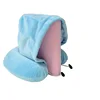 Health care airplane travel memory foam pillow with hat u shape hoody travel neck pillow