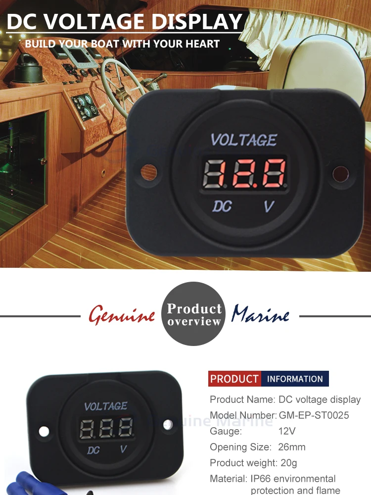 Boat Car Caravan RV LED Display Panel Digital DC Marine Voltage Meter Socket