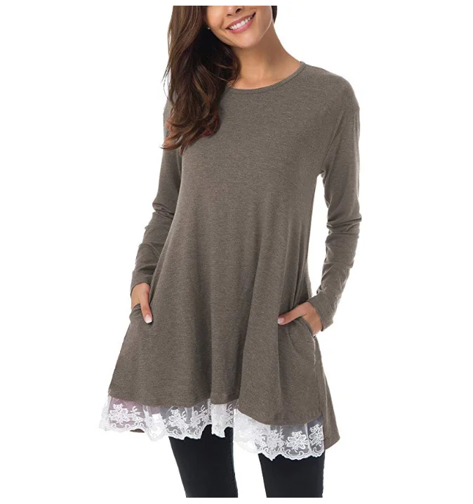 Women Lace Long Sleeve Tunic Top with Pockets Blouse Amazon specializes in selling long-sleeved lace hem T-shirts
Women Lace Long Sleeve Tunic Top with Pockets Blouse Amazon specializes in selling long-sleeved lace hem T-shirts