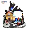 OEM wholesale battery operated musical LED village home decor ornaments led lighted unique village house resin
