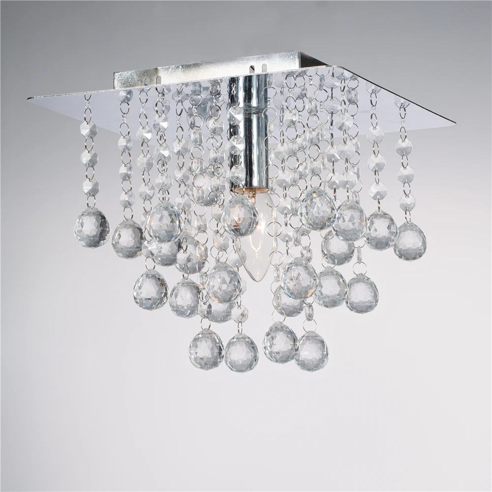 Square Modern Chrome Ceiling Lights Flush Fitting Crystal Droplet