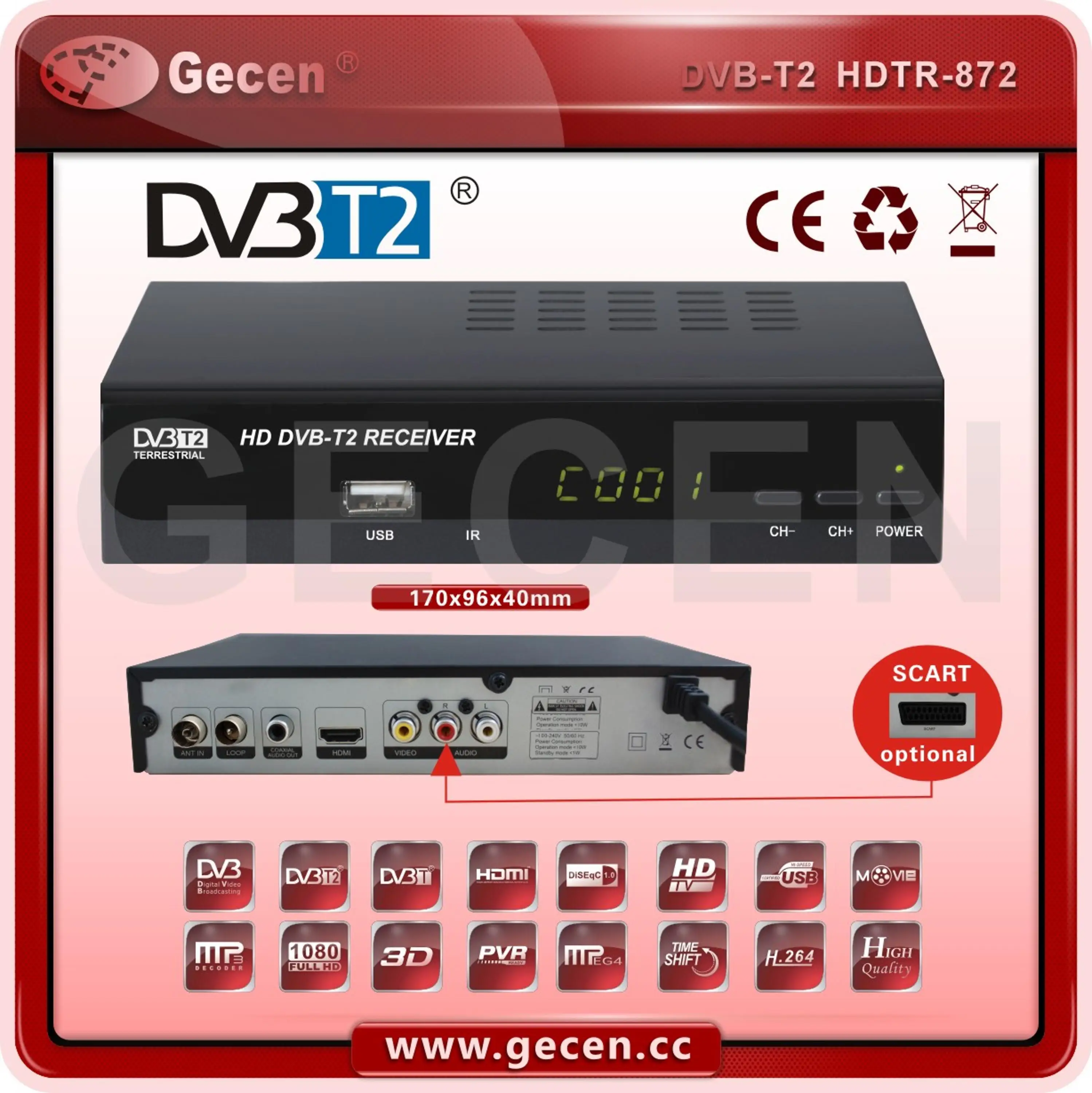 Dvb-t2 Receiver Scart Full Hd 720p,1080i 1080p Dvb T/t2 Mpeg4 H264 ...