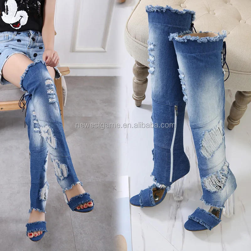 Summer Crystal Thick Heels Blue Holes Denim Boots Over The Knee Thigh Lady High Heels Sandals Women Shoes Jeans Boot
Summer Crystal Thick Heels Blue Holes Denim Boots Over The Knee Thigh Lady High Heels Sandals Women Shoes Jeans Boot