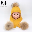Hot Sale Custom Beanie Hat With Scarf Real Fur Pompom Kids Wool Felt Hat