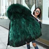 Wholesale Warm Winter Real Raccoon Green Fur Parka With Fur For Women