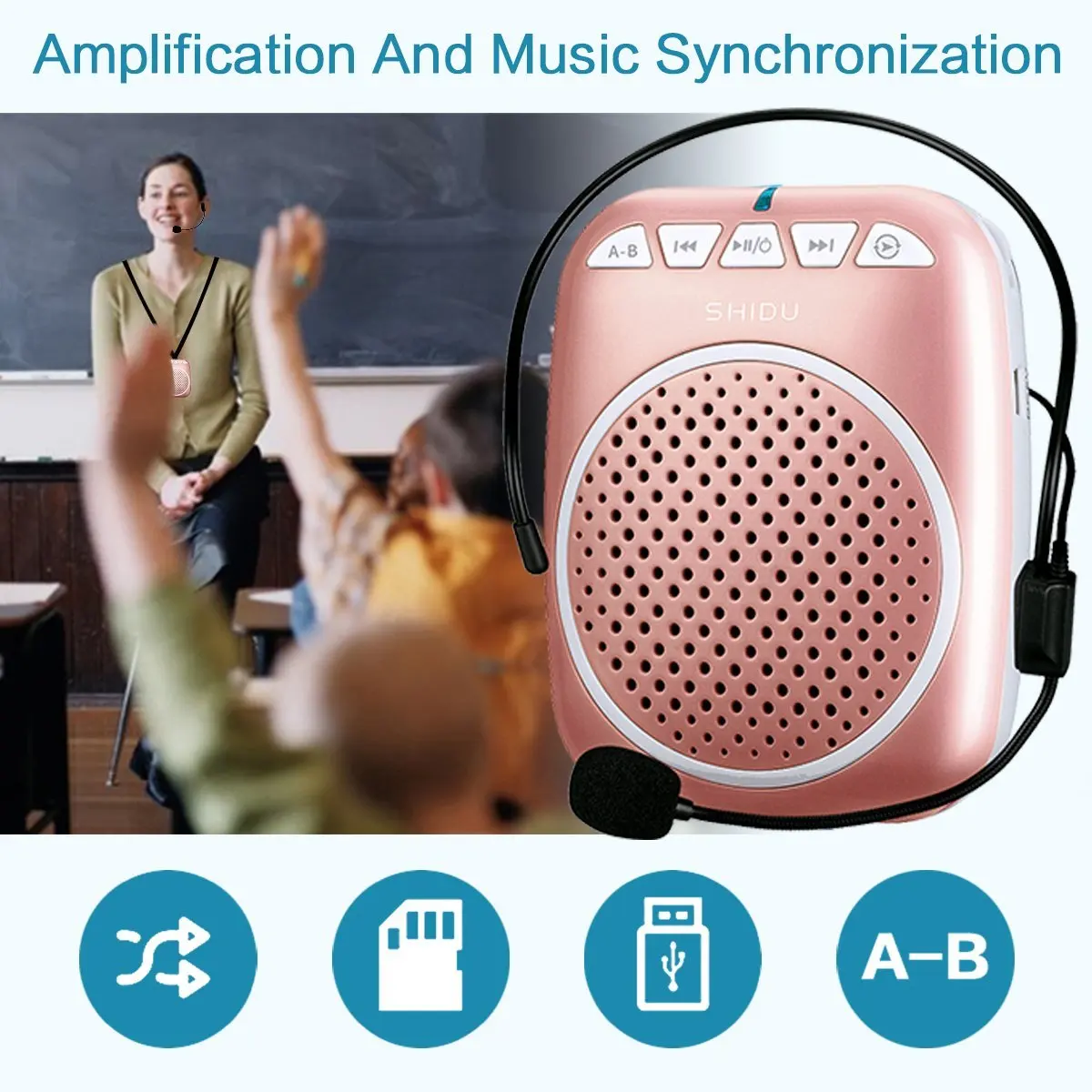 Mini Portable Voice Amplifier With Headset Microphone, Guide Loud-Speaker For Techers/ Tour Guide