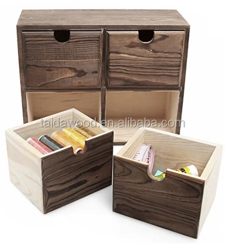 Wood 4 Drawer Office Desk Organizer / Dresser Top Jewelry Box & Makeup Storage Chest