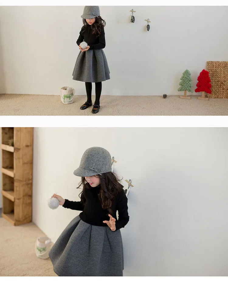 fleece winter dress for girl kids black grey patchwork warm thick children clothes girl teenage dresses winter 2017 ball gown (12)
