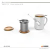 white magnet mugs with stainless steel infuser and wood lid with various color