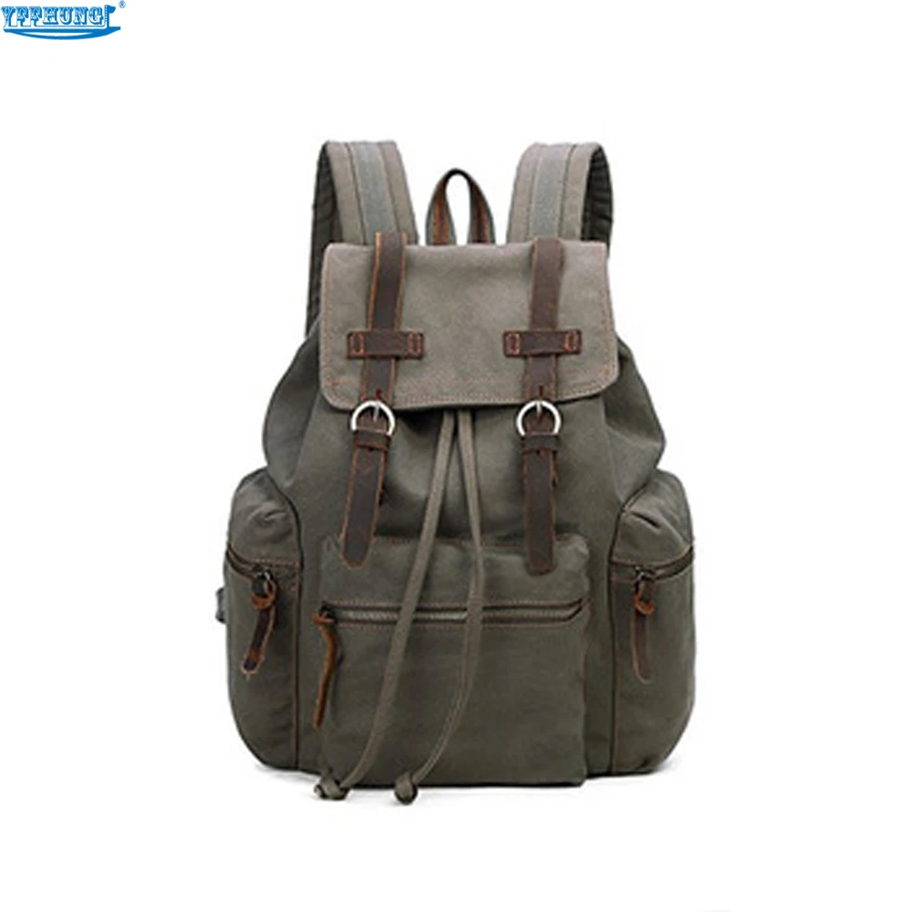 Wholesale Unisex Vintage High Quality Casual Canvas Outdoor Hiking Army Green Travel Backpack