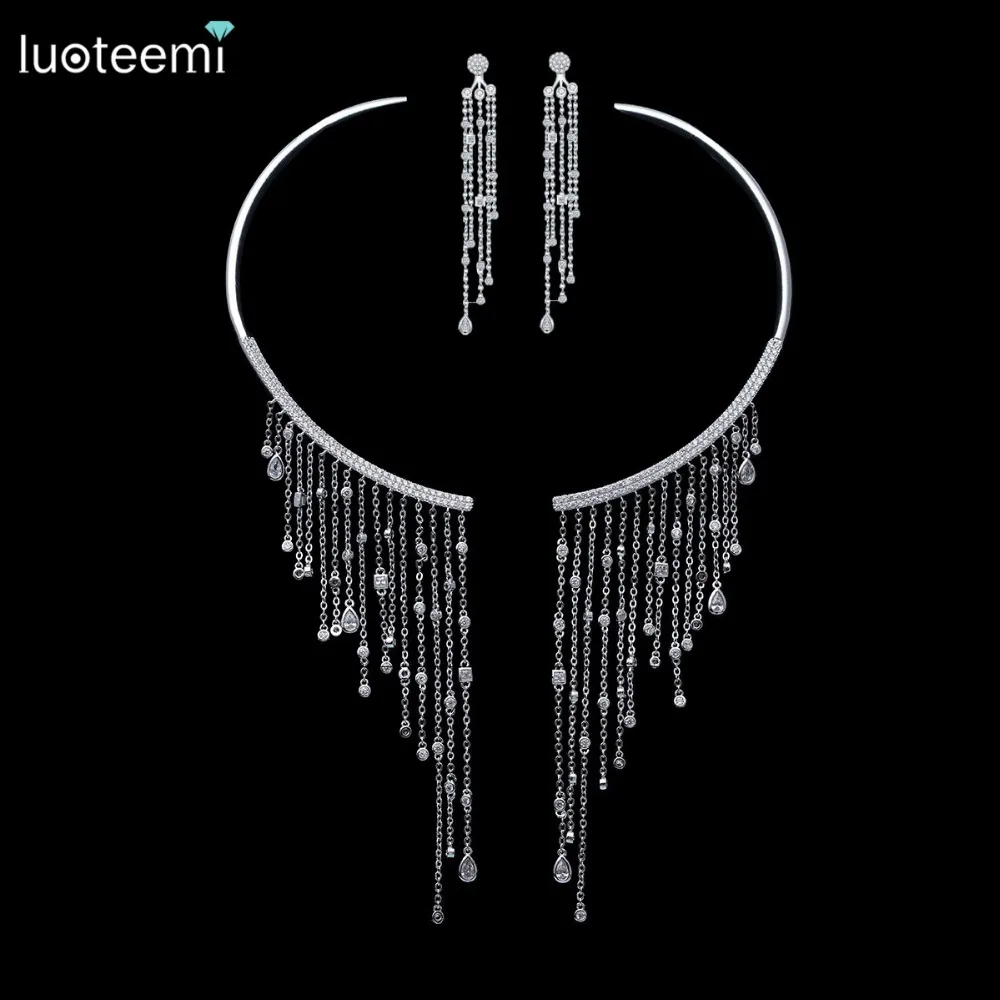 LUOTEEMI White Gold Luxury New Fashion Clear Cubic Zirconia Bridal Wedding Long Tassel Earrings Necklace Jewelry Sets
LUOTEEMI White Gold Luxury New Fashion Clear Cubic Zirconia Bridal Wedding Long Tassel Earrings Necklace Jewelry Sets