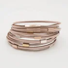 Top Quality genuine leather cuff multiple layers woman charm bracelet magnet lock