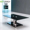 Modern stainless steel metal center coffee table with glass top