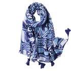 Wholesale 2018 hot sale african muslim scarf high quality cotton polyester blue geometric print tassel long one piece hijab