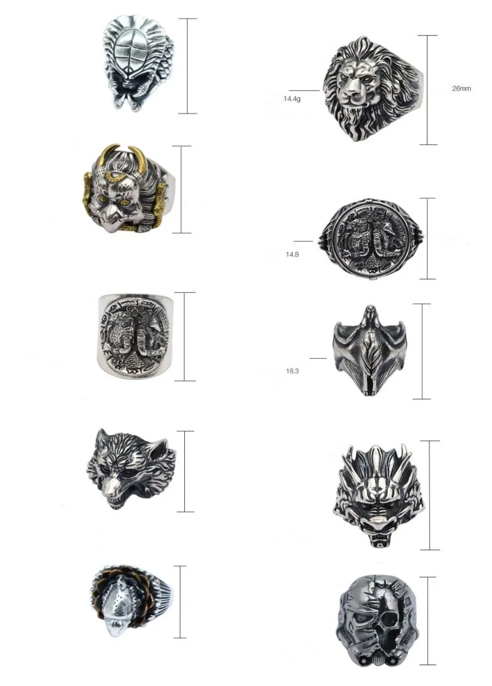 China Fashion Jewelry Thailand Silver Skull Lion Ring Men