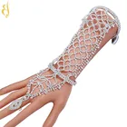 wedding party rhinestone hand harness finger claw chain link ring connected bracelet