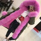 women's winter soft thick real fox fur parka with real rex rabbit fur lining ladies long natural fur coat hooded