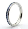New classic single row blue crystal titanium ring stainless steel bands with sapphire