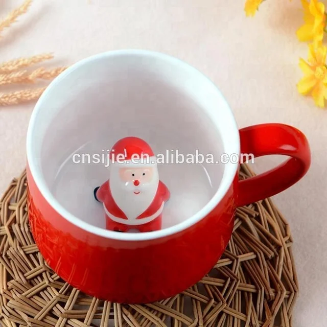 cartoon 3d ceramic embossed christmas santa claus snowman mugs