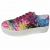 cheap custom printed flower lace-up casual canvas shoes for women