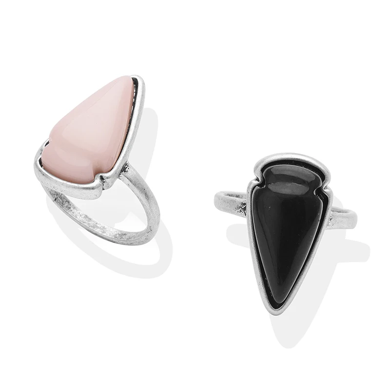 Новое поступление черный розовый цвет треугольник камень перстни старинные посеребренные ювелирные кольца для женщин