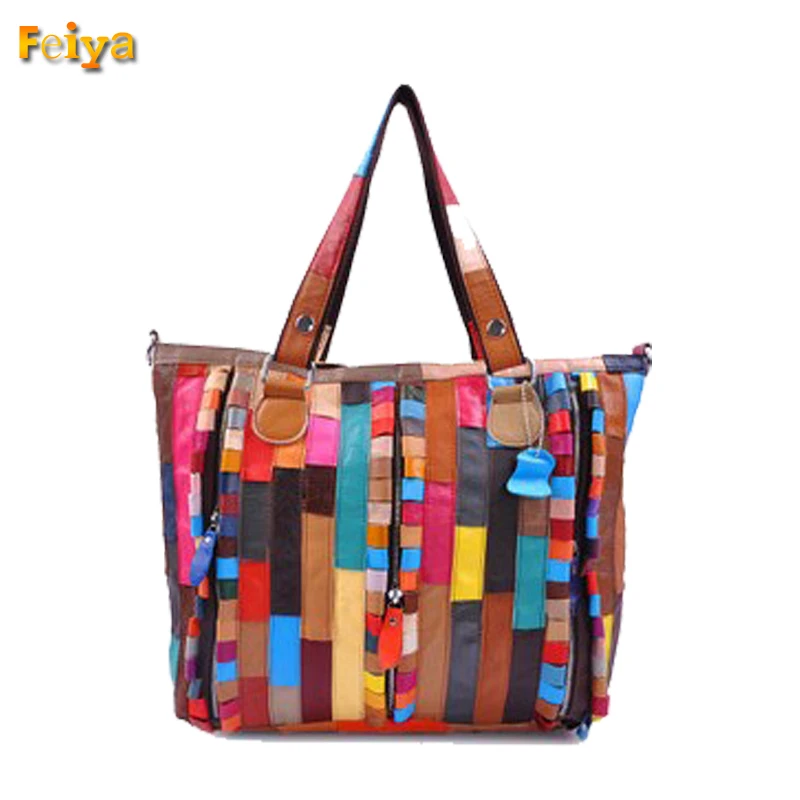 New Genuine Leather Women Ladies Handbag Retro Shoulder Bag Fashion Messenger Bags Patchwork Bag W/Zipper Decoration
