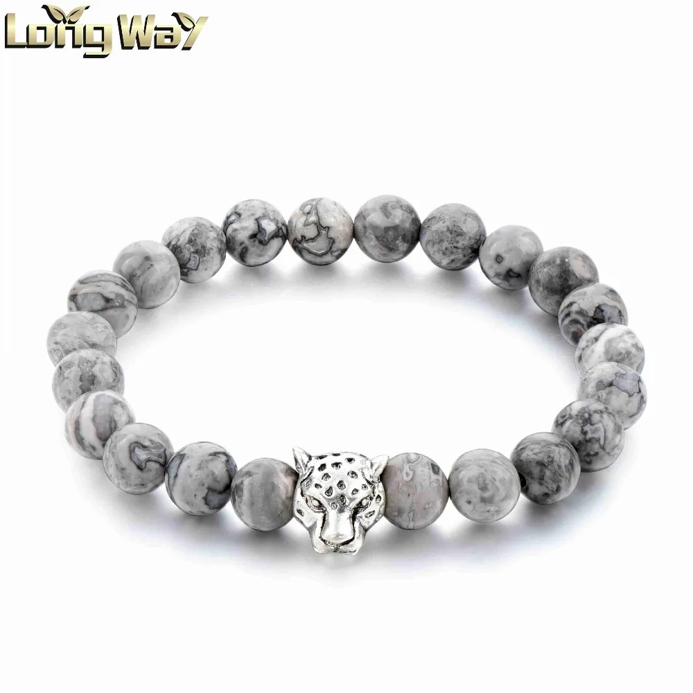 Leopard head bracelet silver plated charm natural stone beaded bracelet,mens bracelet 2016
Leopard head bracelet silver plated charm natural stone beaded bracelet,mens bracelet 2016